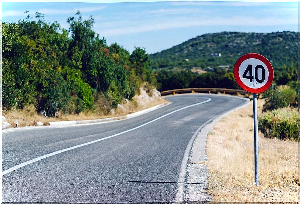 Road speed limit sign.