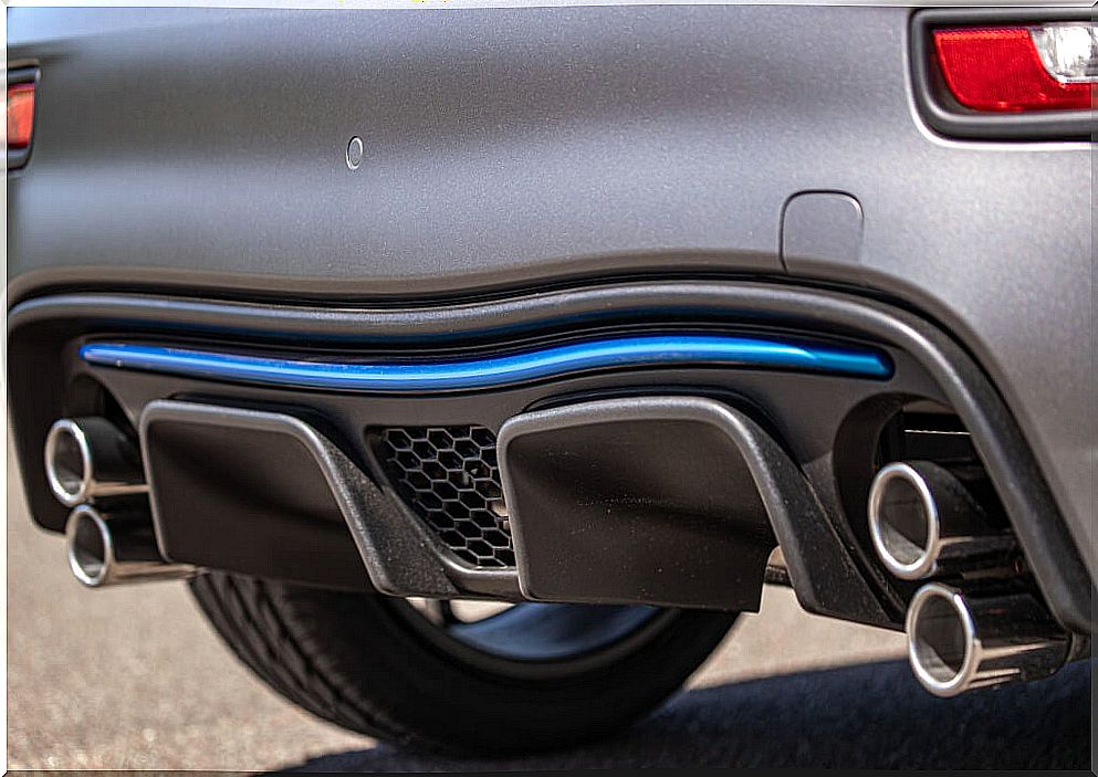 Detail of the exhausts of the Abarth F595.