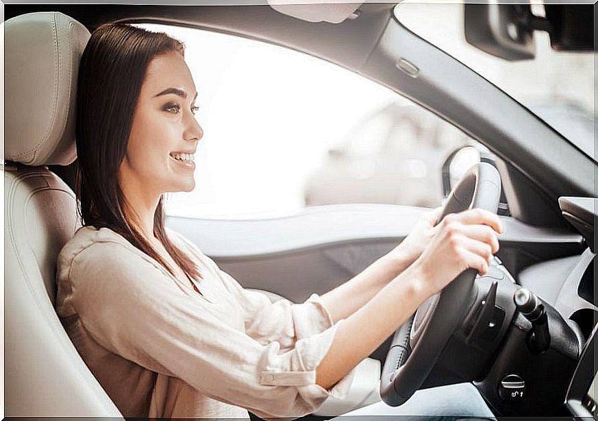 Woman driving.