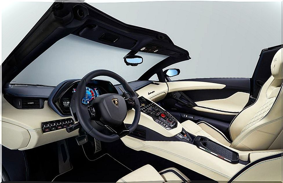 Interior of the Lamborghini Aventador S Roadster.