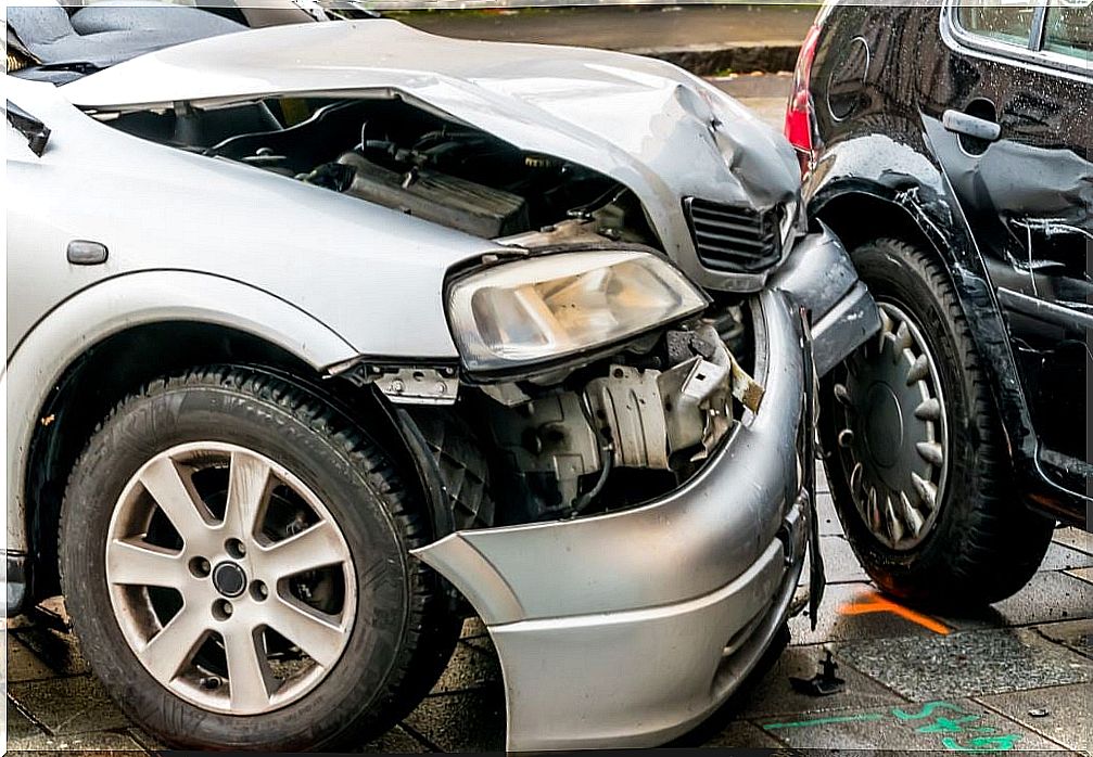 Two car collision with serious damage.